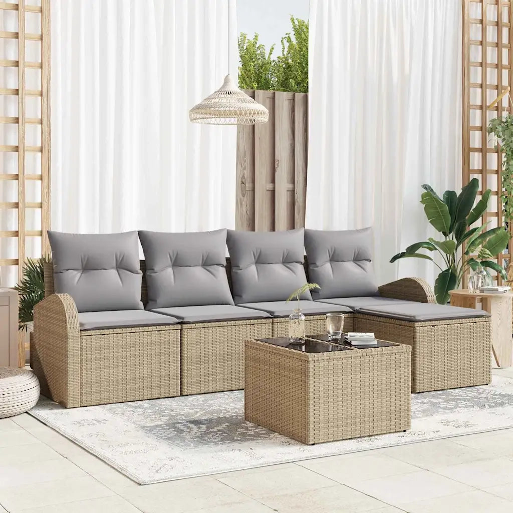 Set di divani 6 pcs Beige e Grigio Chiaro polyrattan