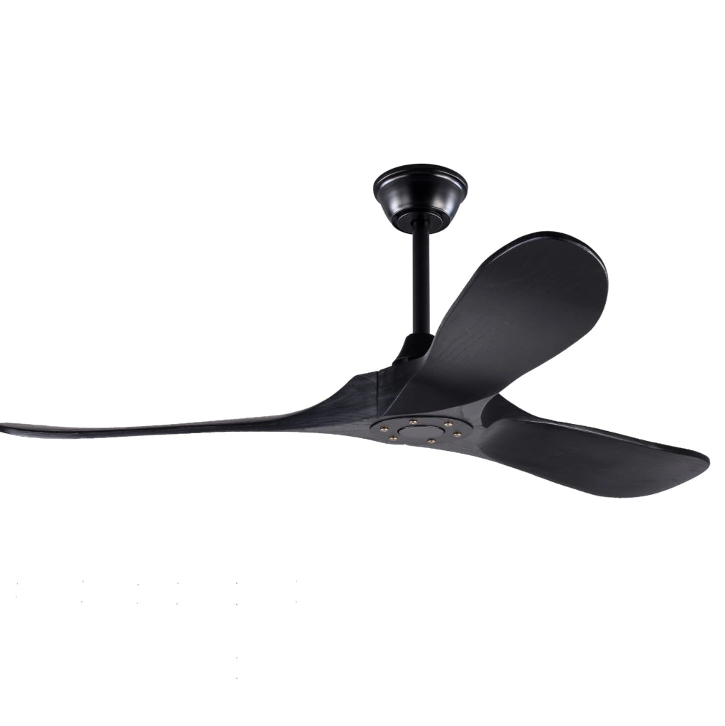 Ventilatore da soffitto nero da 52 pollici con 3 pale in legno massello Paulownia, 6 velocità regolabili con telecomando