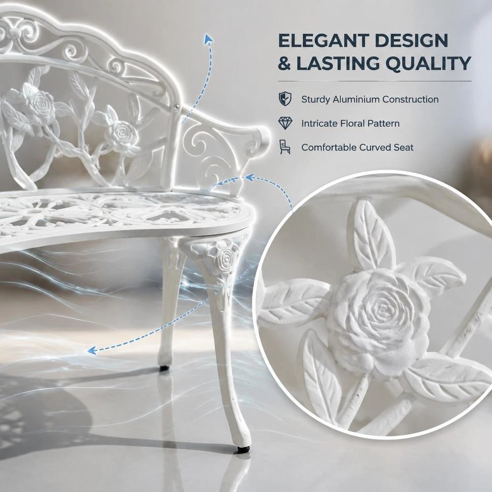 Garden Bench 100 Cm Cast Aluminum White