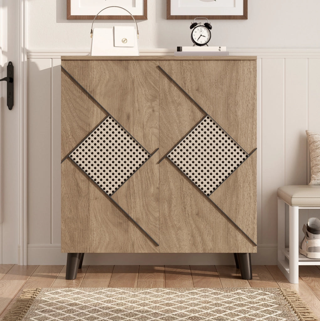 Scarpiera 80x91 cm in pannello truciolare effetto legno con ante e piedini in PVC