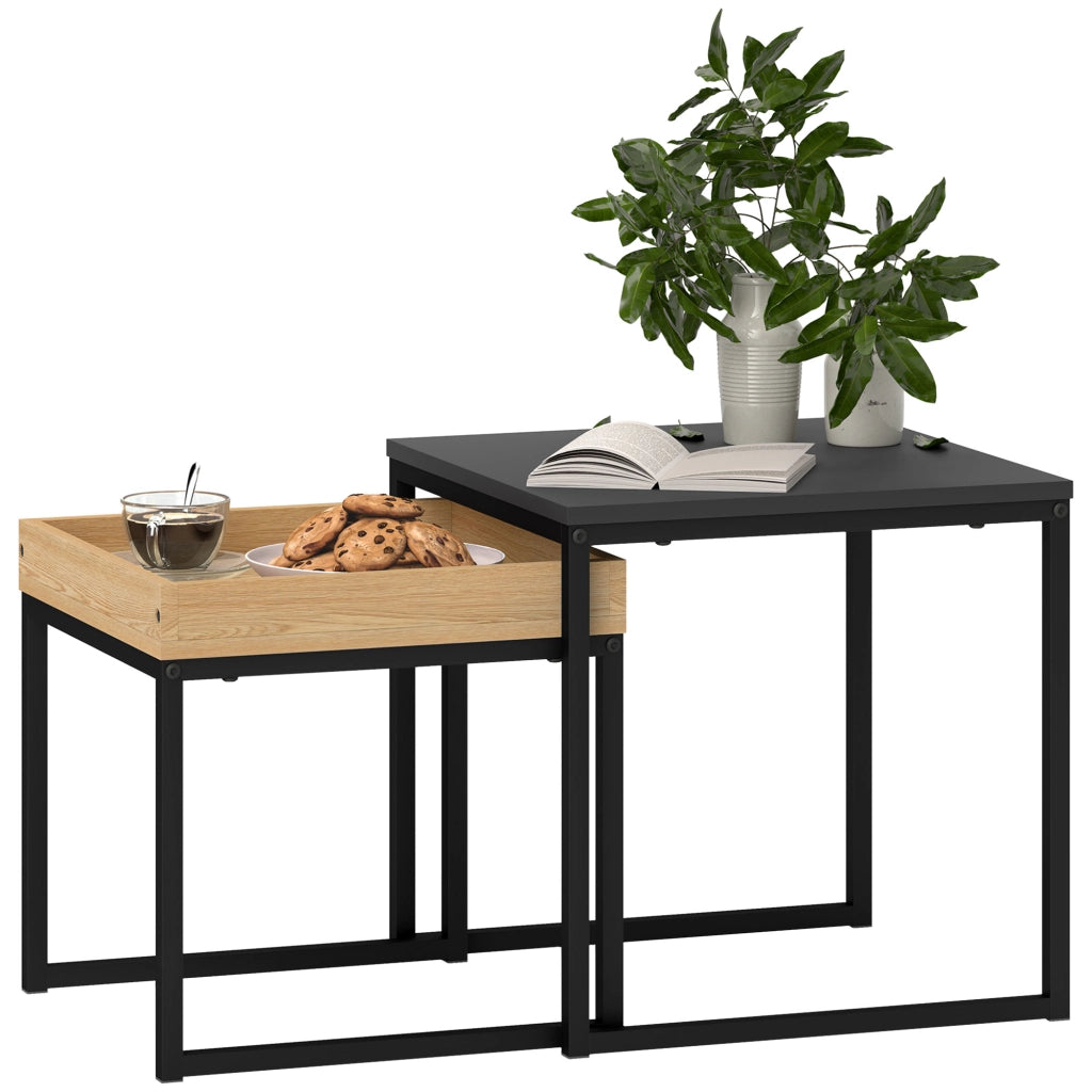 Set 2 Tavolini da Caff¨¨ Impilabili ¨C Xylo ¨C Nero e Rovere