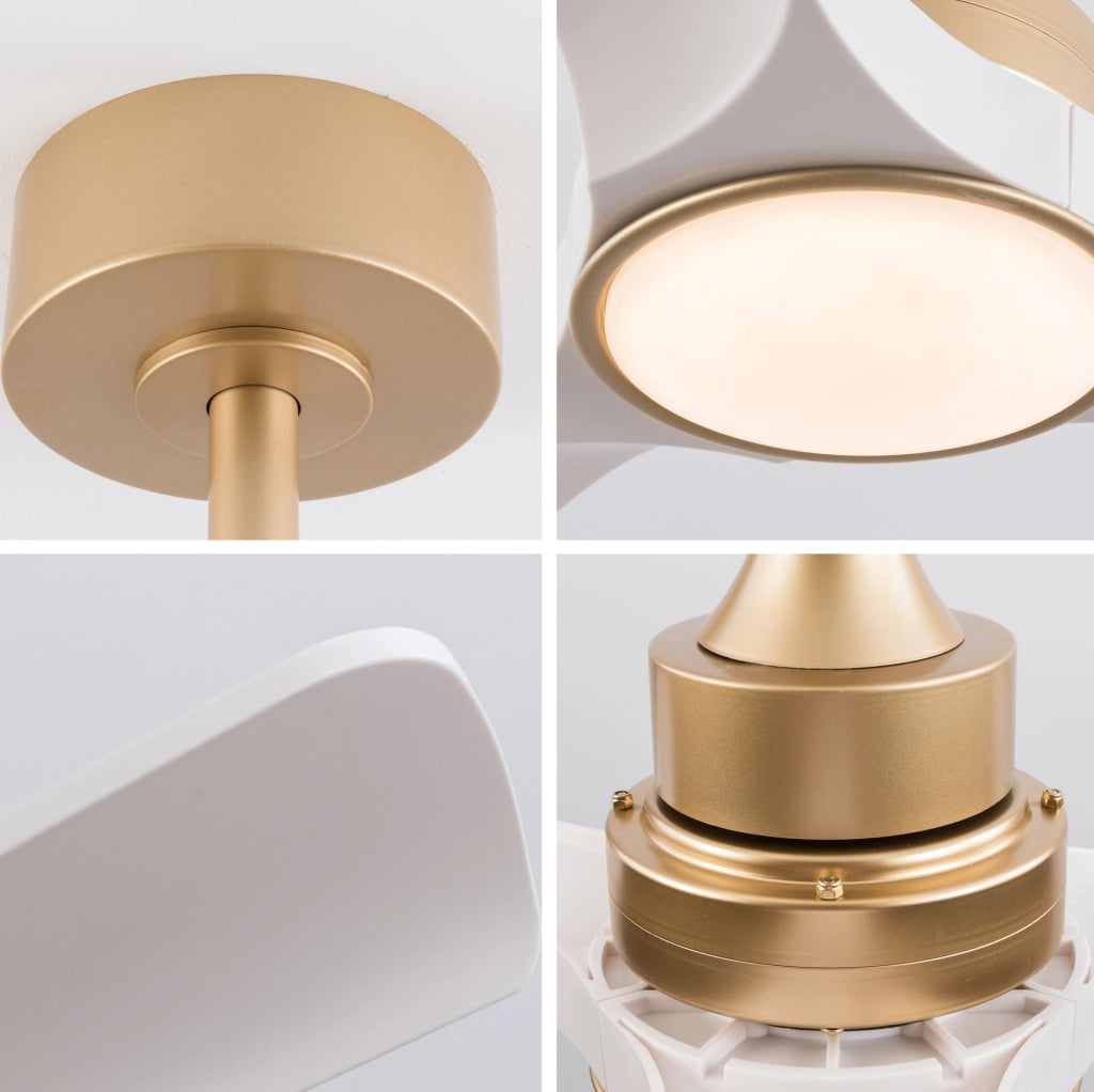 Ventilatore da soffitto 52 pollici con luce e telecomando, ABS bianco e oro
