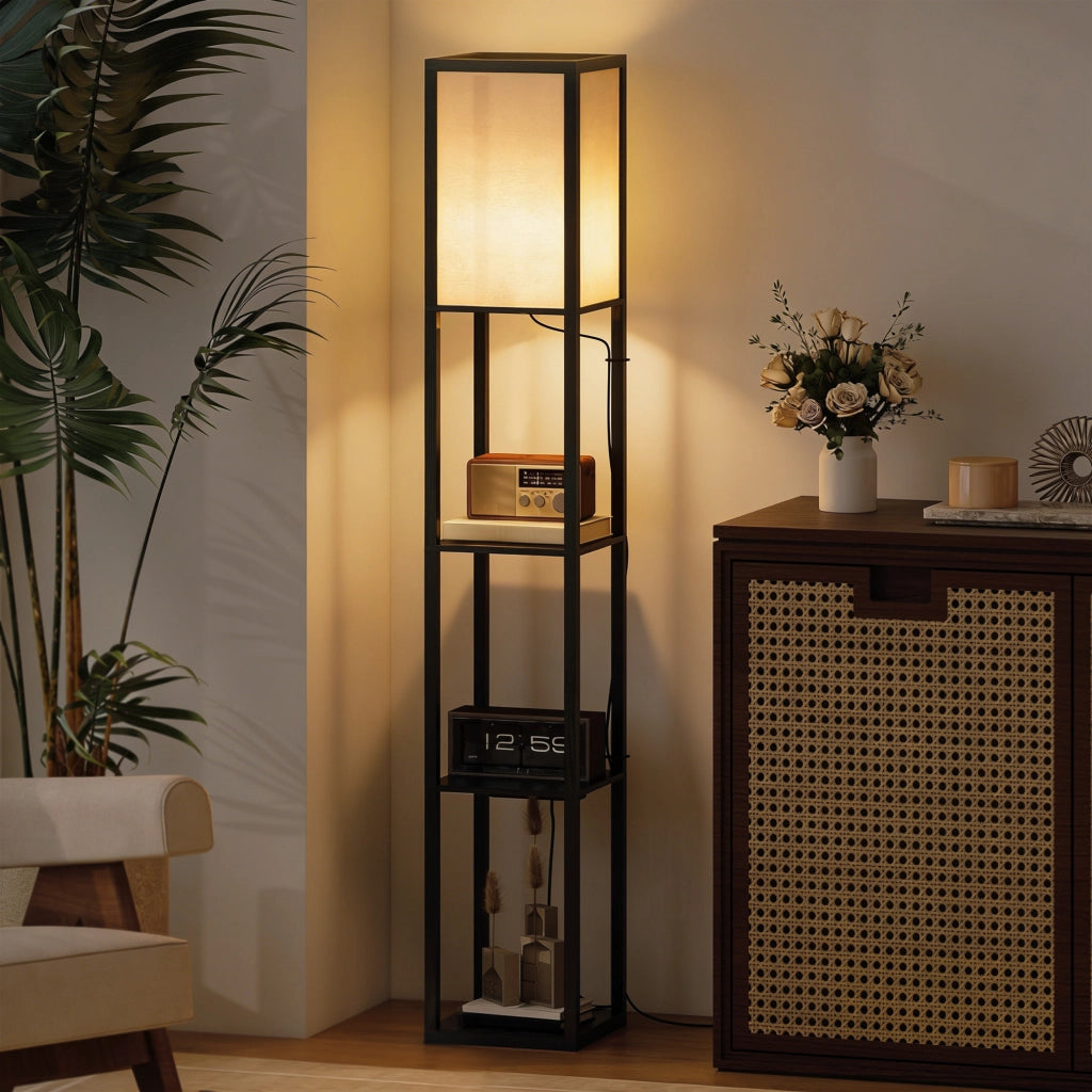 Lampada da Terra con Ripiani e USB ¨C zephmum ¨C Nero