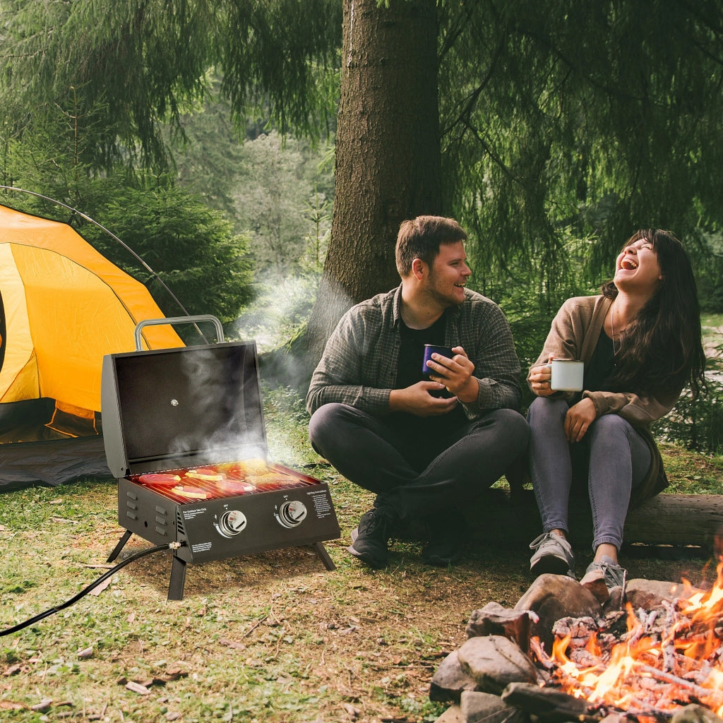 Barbecue a Gas da Tavolo Pieghevole ¨C Xylo ¨C 2 Bruciatori 5KW Acciaio Nero