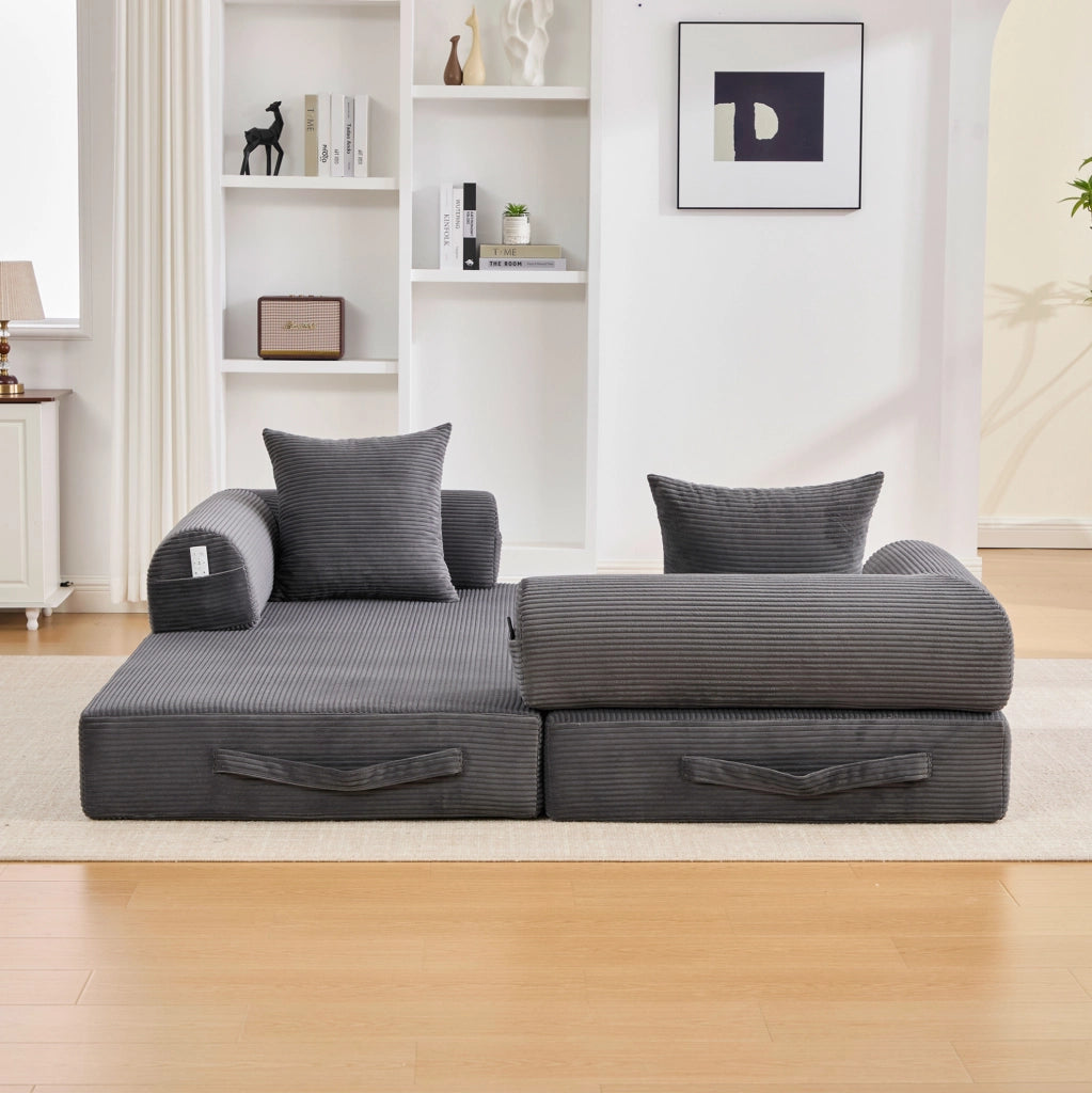 Divano modulare 200x94x67 cm in velluto a coste grigio scuro con tasca