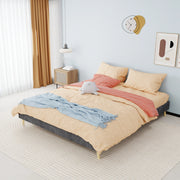 Letto 160 × 200 cm rivestito in tessuto grigio con rete a doghe e dettagli geometrici