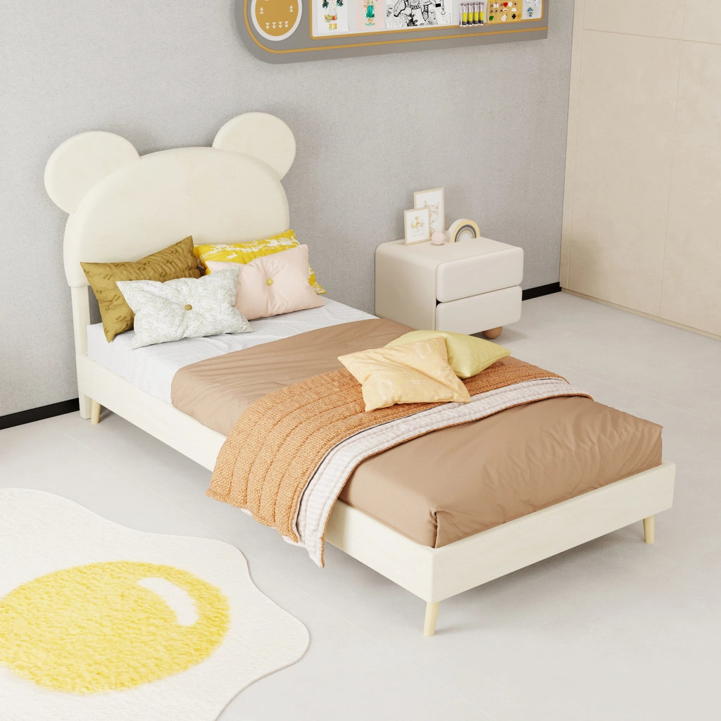 Letto contenitore 90 × 200 cm con testiera imbottita a forma di cartone beige e vano con sollevamento pneumatico