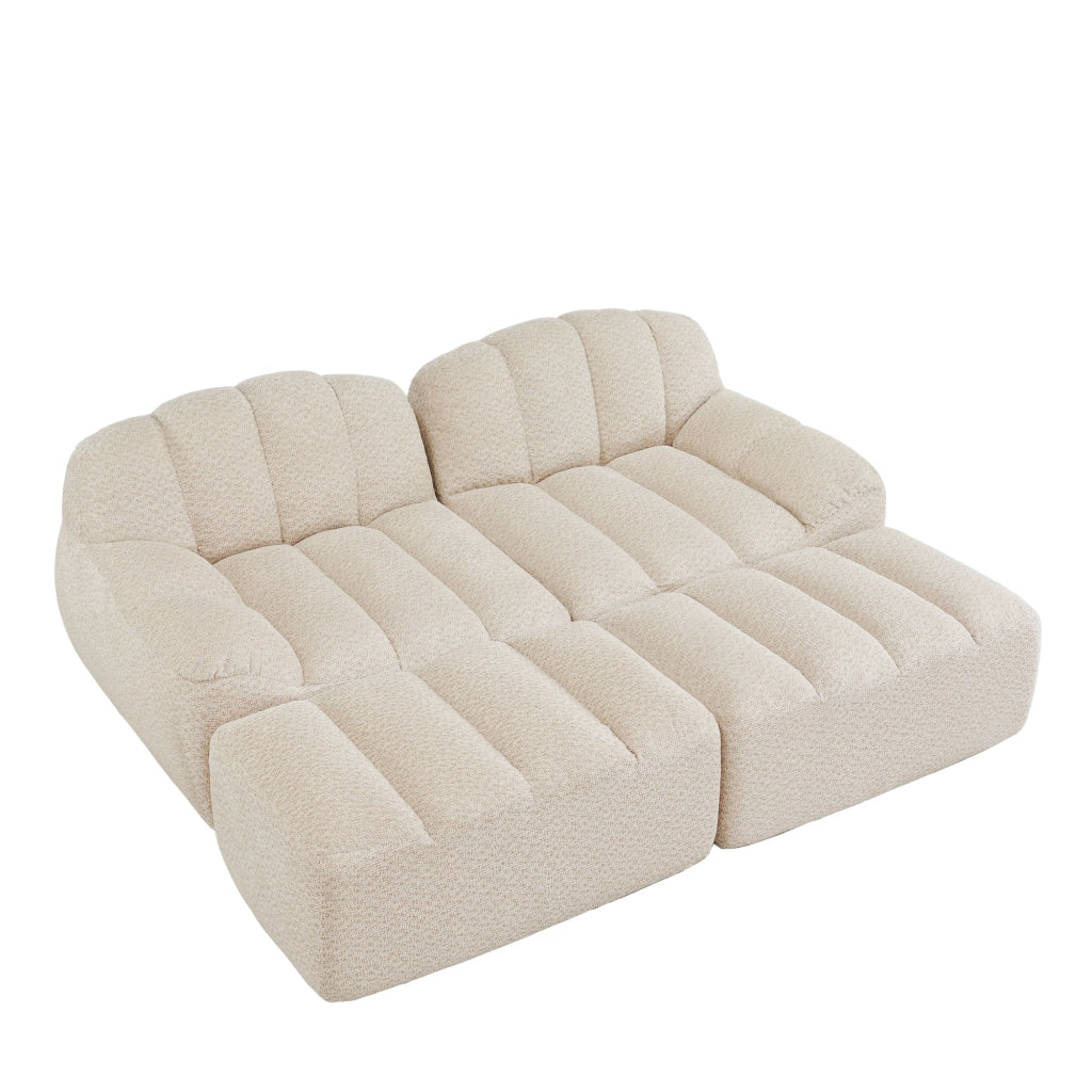Divano modulare 2 posti senza struttura in fleece granulato beige bianco