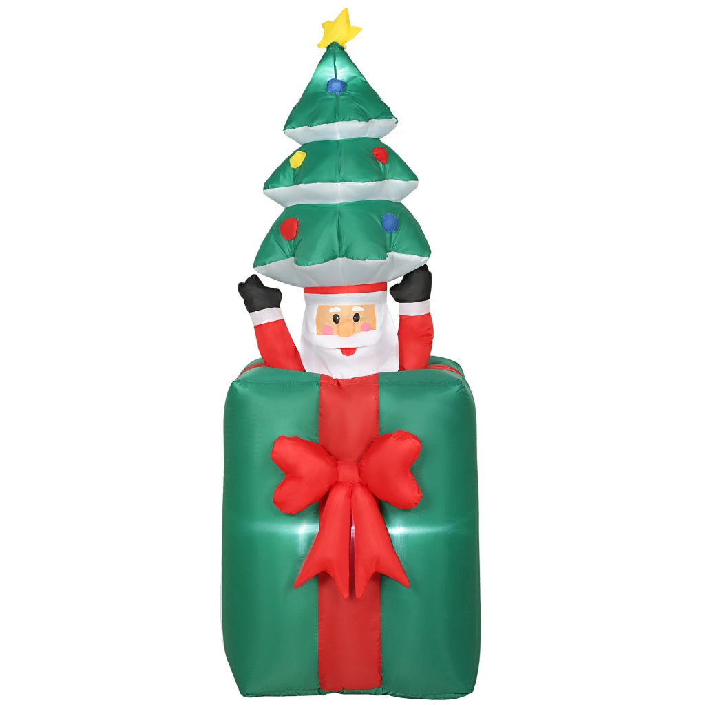 Babbo Natale Gonfiabile Decorazione Natalizia con Luci LED in Poliestere per Interno ed Esterno Rosso e Verde Resistente per Casa e Giardino