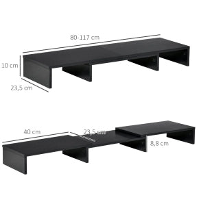 Supporto monitor ULEVR regolabile 80-117x23,5x10 cm con ripiani, nero, per PC e laptop