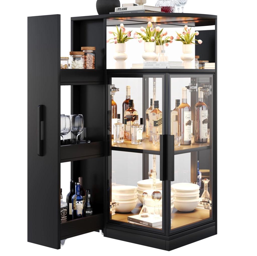 VETRINA Estraibile 64x42x112 cm con LED e Vetro ESG Nera