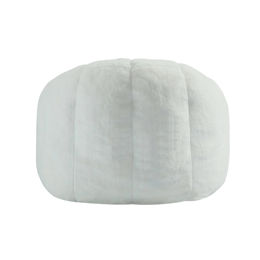 Poltrona a sacco ULEVR con poggiapiedi, design a fiore, rivestimento effetto pelliccia color bianco crema, 105x105x70 cm