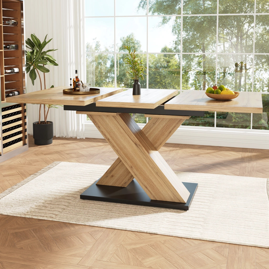 Tavolo da Pranzo Allungabile 119-158;5x80 cm 6-8 Posti LEMONMAX; Sistema Telescopico; Gambe Incrociate Regolabili; Effetto Legno Naturale