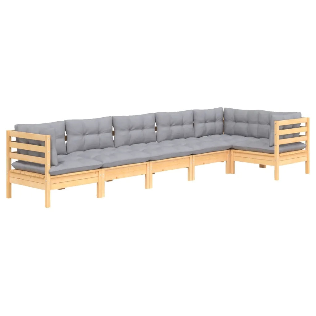 Set Divani da Giardino 6 pz con Cuscini Grigi Massello di Pino 3096393