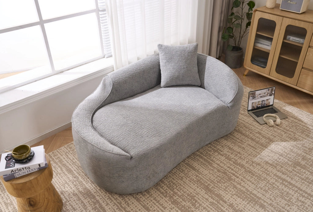 SOFA Letto 2 Posti Chaise Longue in Chenille Grigio Chiaro con Cuscino
