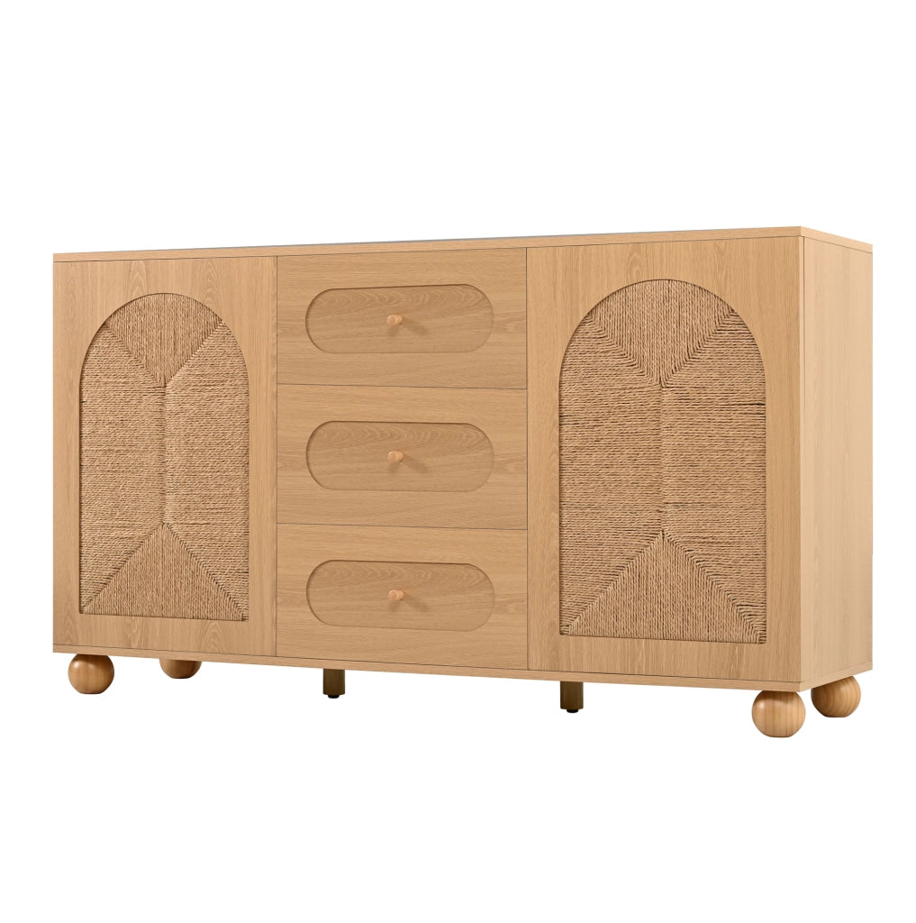 Sideboard 140x40x80 cm con 2 ante e 3 cassetti in MDF e truciolare naturale