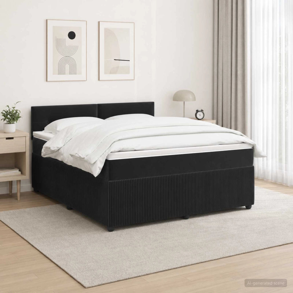 Letto box spring con materasso Nero 140 x 190 cm Velluto 3453139