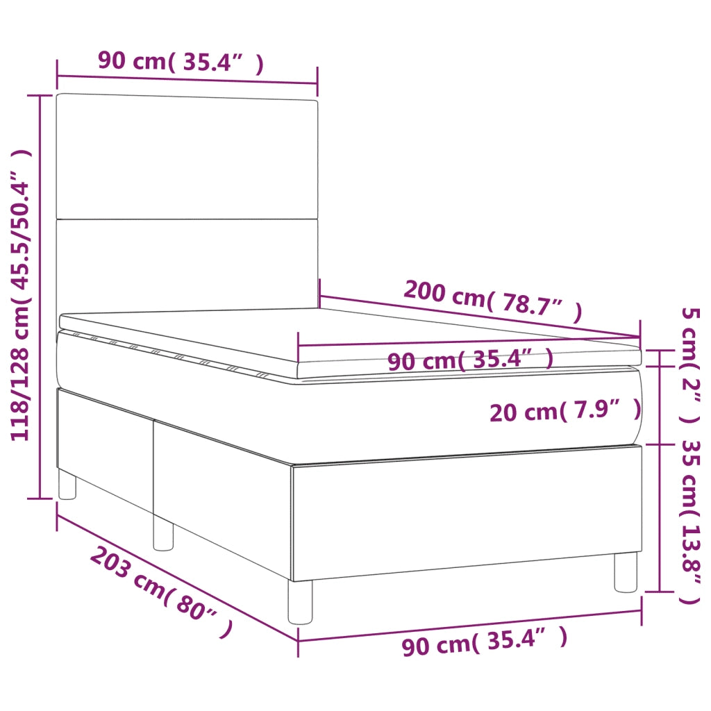 Letto a Molle con Materasso e LED Nero 90x200 cm in Tessuto 3134687