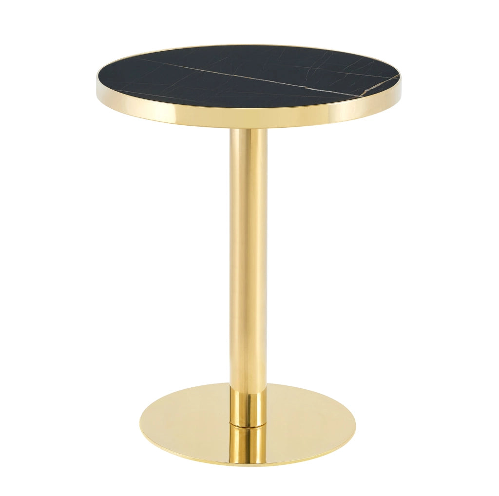 Tavolino da salotto rotondo effetto marmo nero e oro in MDF HOMVRA
