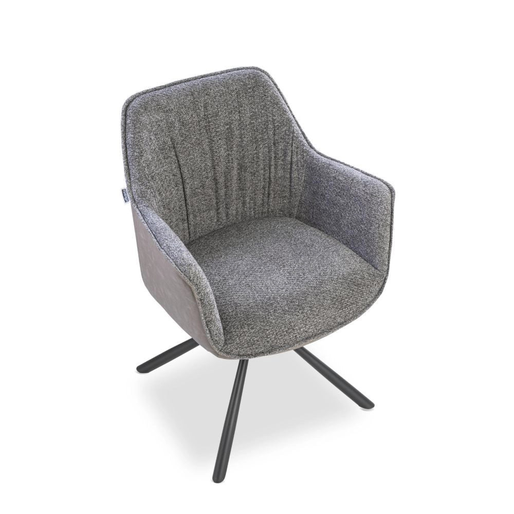 Set 2 sedie con braccioli tessuto grigio e retro ecopelle tortora Aseat