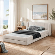 Letto 90 × 200 cm con testiera imbottita in ciniglia beige struttura rinforzata portata massima 200 kg senza materasso