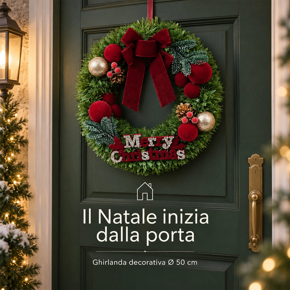 Corona Ghirlanda Natalizia 50cm Decorazione Addobbo di Natale da Porta Parete