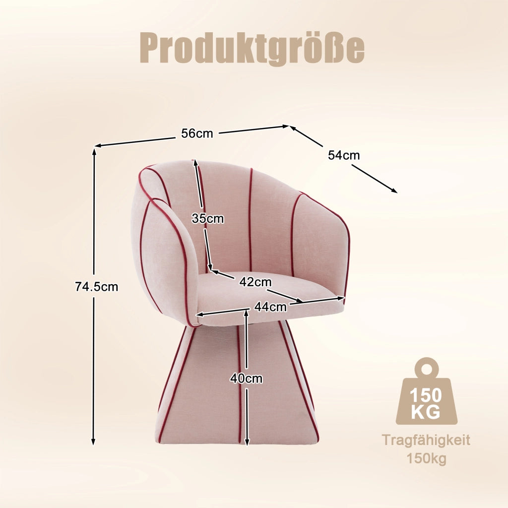 Poltrona girevole in ciniglia rosa con schienale alto e braccioli per camera e soggiorno 56 × 54 × 74.5 cm