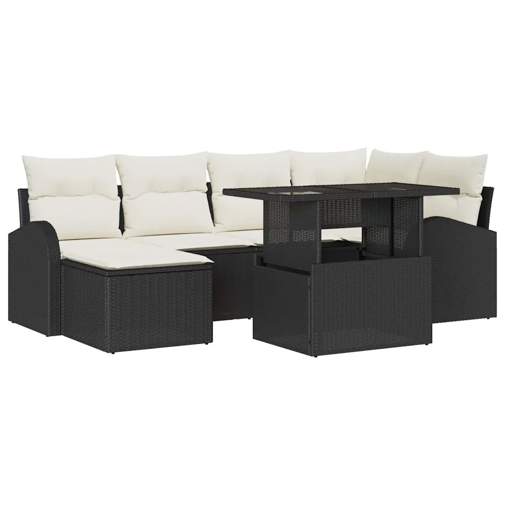 Set Divano da Giardino con cuscino 7 pcs Nero e crema