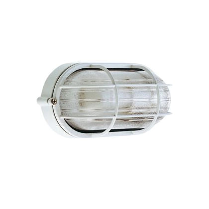 Lampada Plafoniera Ovala Piccola con Gabbia Colore Bianco per Esterno Linea Industriale Sovil