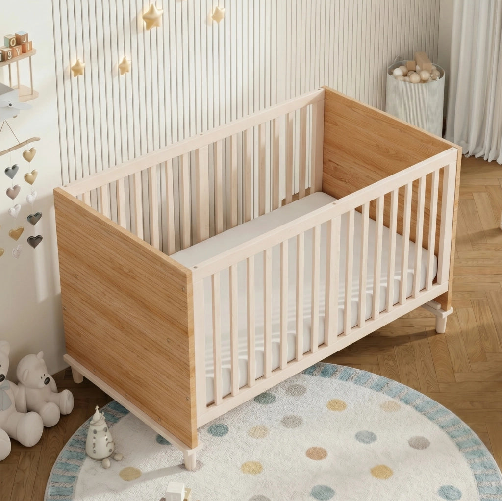 Letto a sbarre per bambini in legno con rete regolabile in 5 altezze colore naturale senza materasso