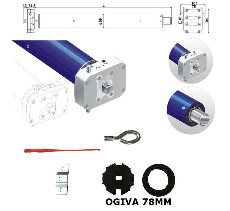 MOTORE TENDA DA SOLE 220KG 120NM MANOVRA E SBLOCCO MANUALE SI ADATTA A CHERUBINI