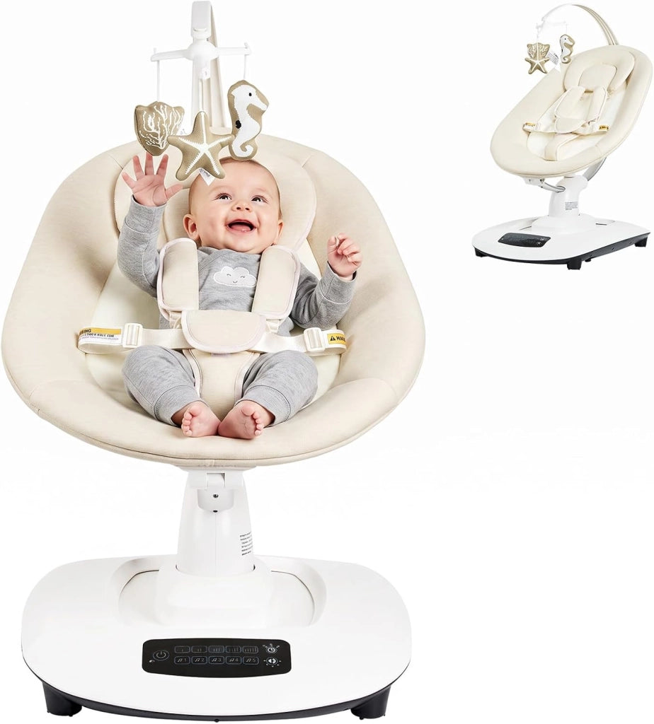 Sdraietta Neonati Elettrica; Sdraietta Dondolo Automatico per Bambini con 5 Movimenti Naturali e Velocità;Timer a 3 Livelli; 5 Ninne Nanne; Cintura a 5 Punti e Telecomando; Bluetooth