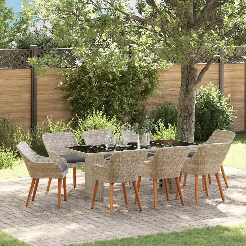 Set da Pranzo per Giardino 9 pcs Grigio chiaro polyrattan