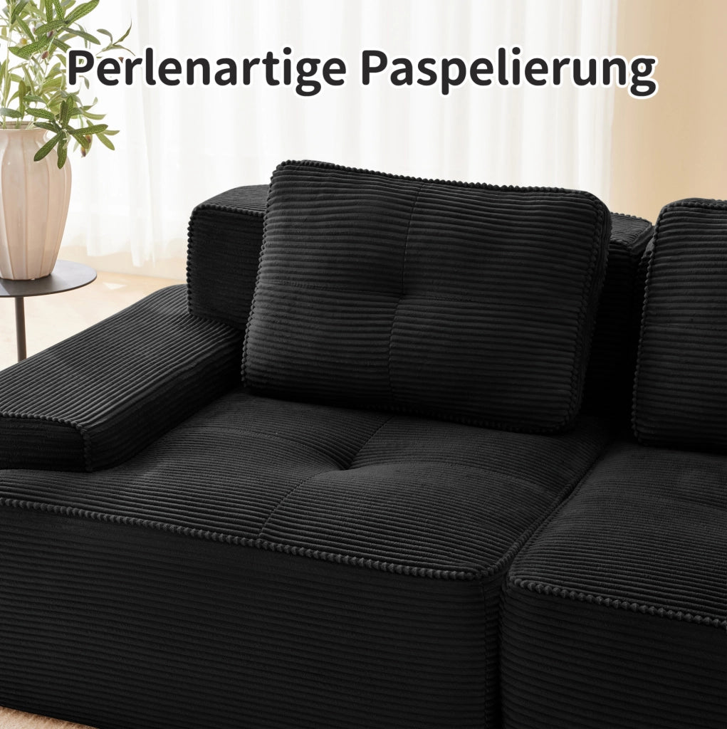 Divano modulare senza struttura 204x104x69 cm in tessuto corduroy nero con seduta profonda