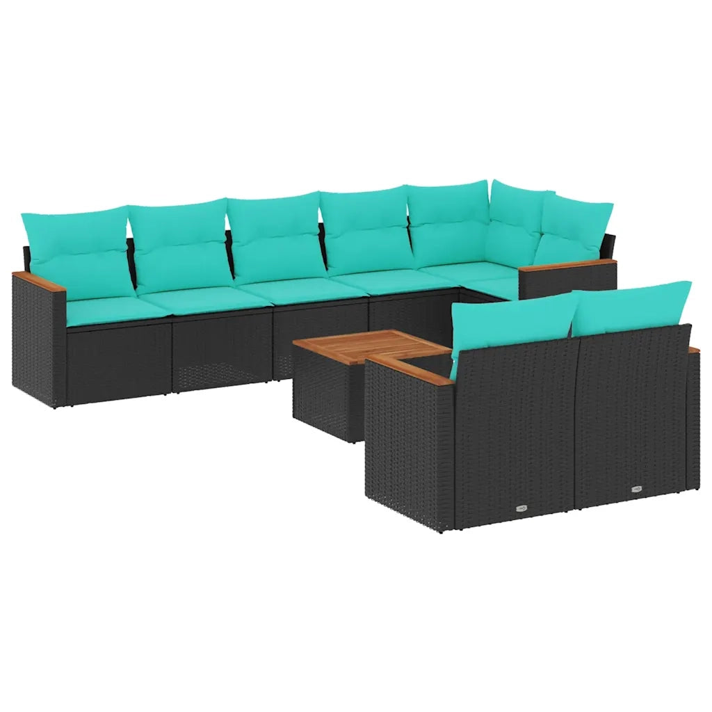 Set Divani da Giardino 9 pz con Cuscini Nero in Polyrattan 3226155