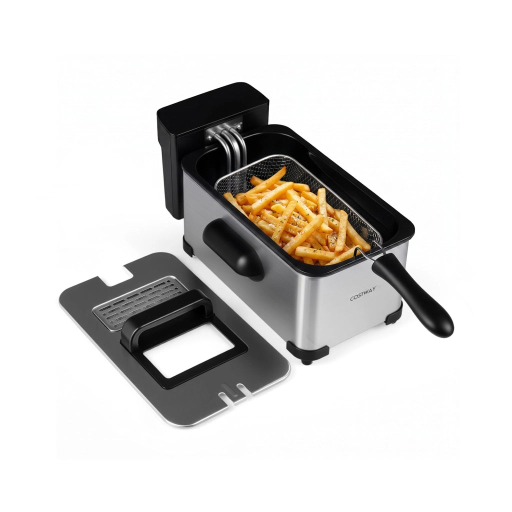 Friggitrice professionale elettrica capacit¨¤ di 3 l 2000w timer 1-60 min, Friggitrice ad olio in acciaio inox con 6 programmi cestello estraibile