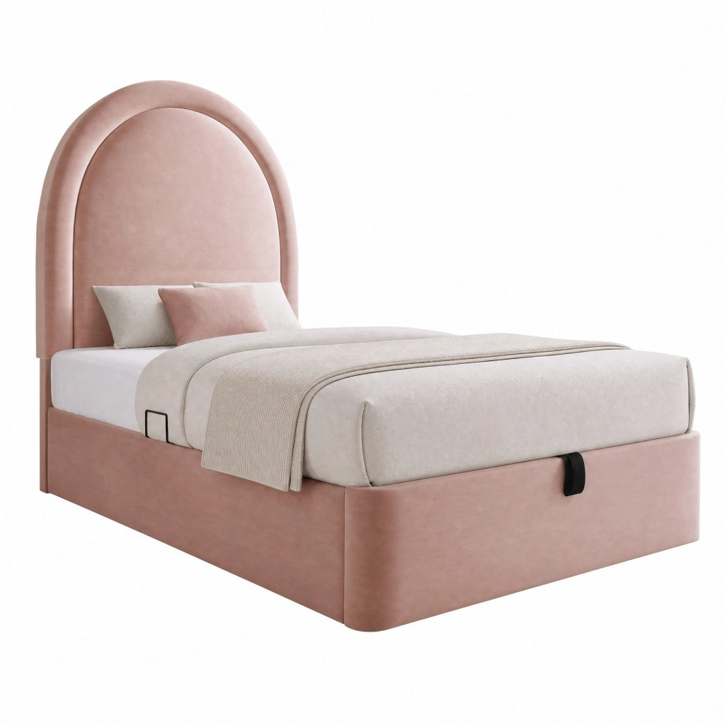 Letto per bambini 90x200 cm con contenitore idraulico in velluto rosa