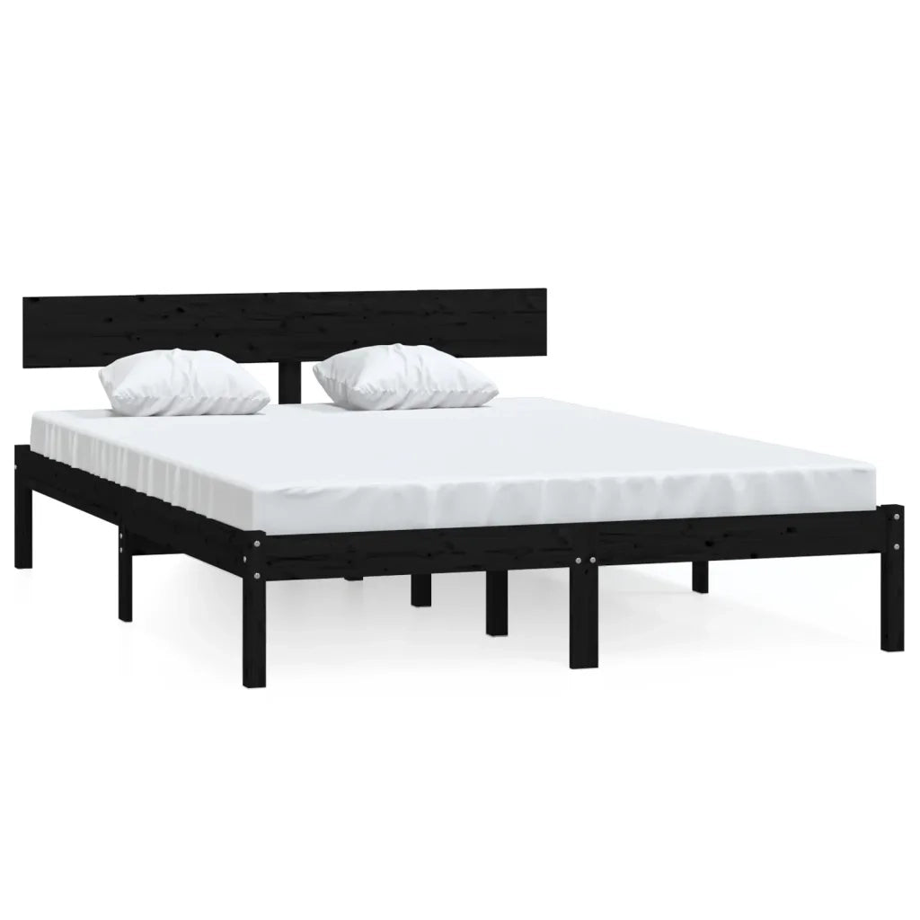 Letto matrimoniale | Letto per adulti | Giroletto Nero in Legno Massello di Pino 140x200 cm