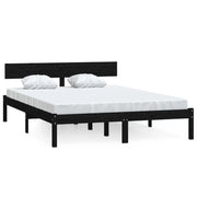 Letto matrimoniale | Letto per adulti | Giroletto Nero in Legno Massello di Pino 140x200 cm