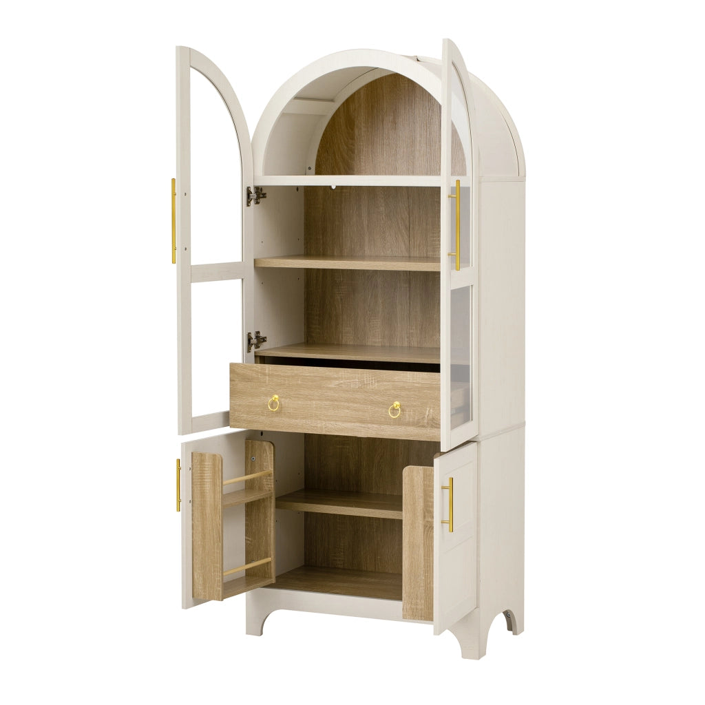Credenza da cucina alta con 3 cassetti, vani e ripiani regolabili, per cucina e soggiorno, bianca, 76 × 40 × 180 cm