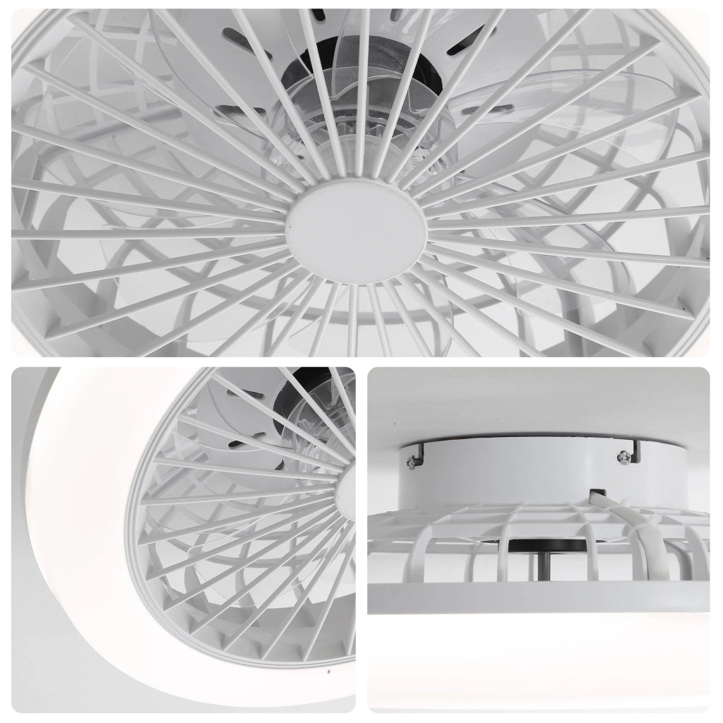Ventilatore da soffitto con luce e telecomando da 46 cm a basso profilo; ABS trasparente; bianco
