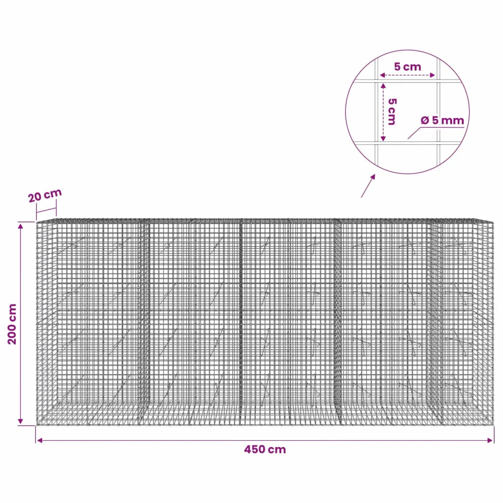 Gabione con filo da 5 mm e rete da 5x5 cm 450x20x200 cm 3464115