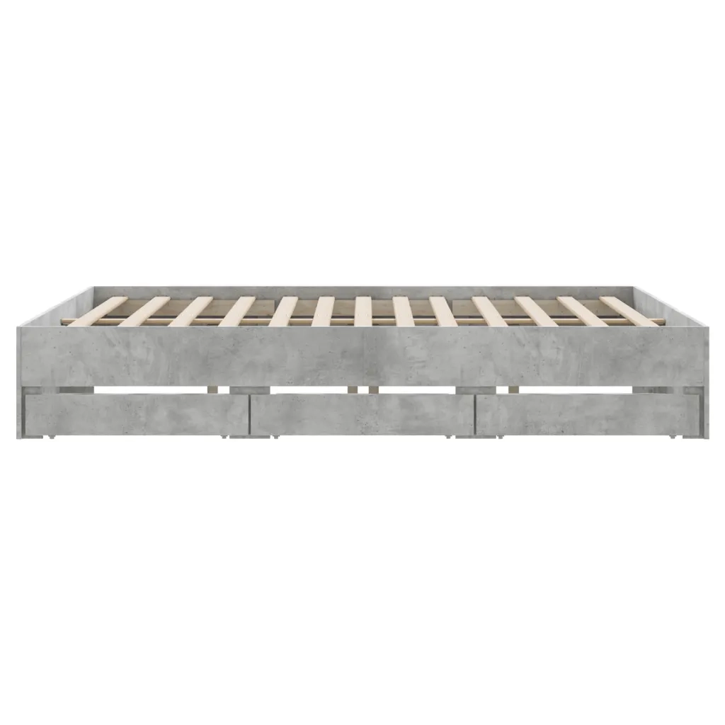 Letto matrimoniale | Letto per adulti | Giroletto Cassetti Grigio Cemento 160x200 cm Legno Multistrato