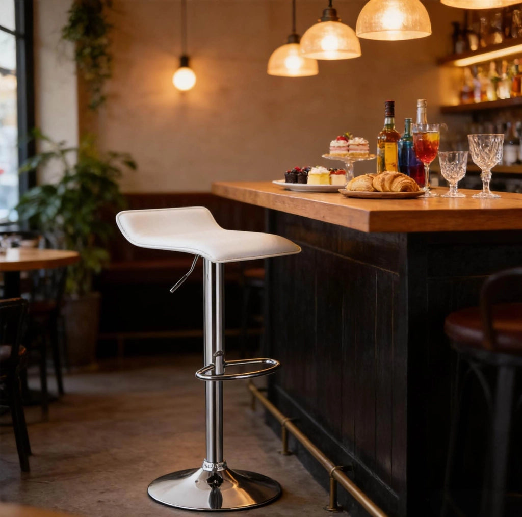 Sgabello da bar bianco girevole e regolabile in altezza