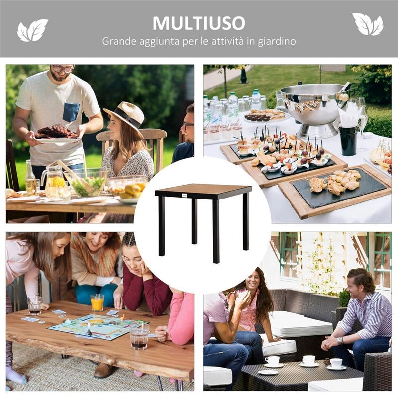 TAVOLO DA GIARDINO PER 4 PERSONE IN ALLUMINIO E PLASTICA 80X80X74 CM NERO