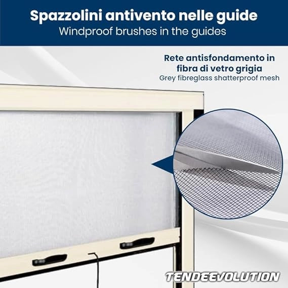 Zanzariera Avvolgibile Sali e Scendi Su Misura - Larghezza 1,20 x Altezza 2,50m - Struttura Argento con Freno, Protezione Insetti
