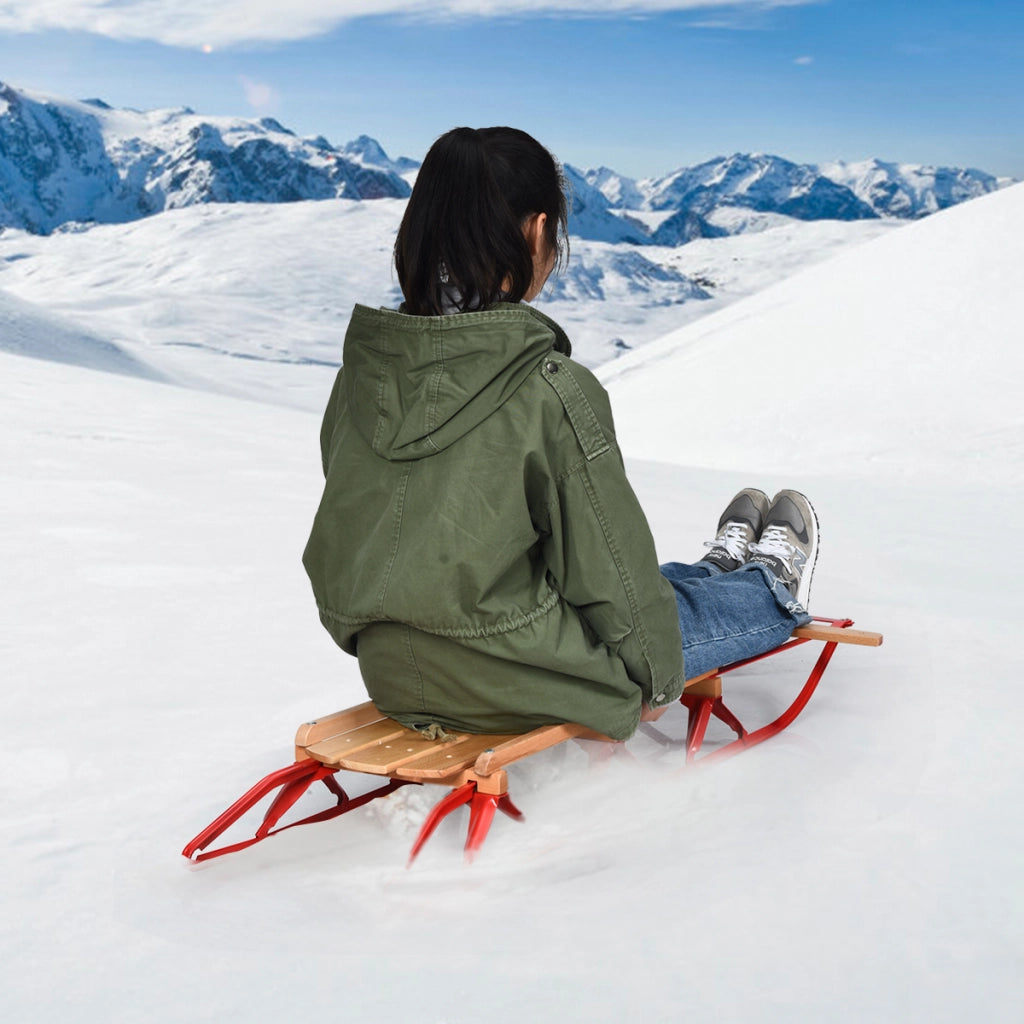 Slitte da neve in metallo con pattini maniglie per bambini e adulti, Slitte con portata massima 150kg 137x58x16cm-Ricreazione outdoor