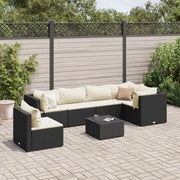 Set Salotto da Giardino con Cuscini 7pz Nero Polyrattan