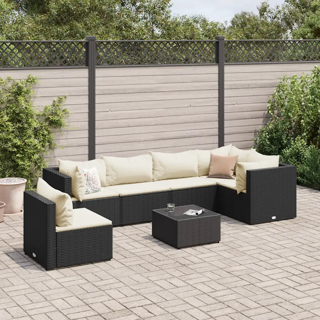 Set Salotto da Giardino con Cuscini 7pz Nero Polyrattan