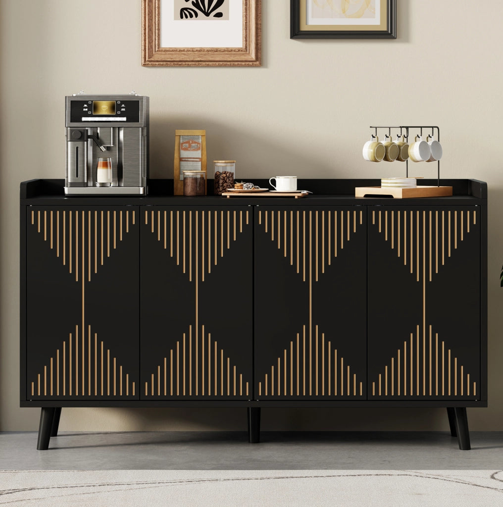 Credenza da cucina 140x40x84 cm a 4 ante con ripiani regolabili in MDF nera